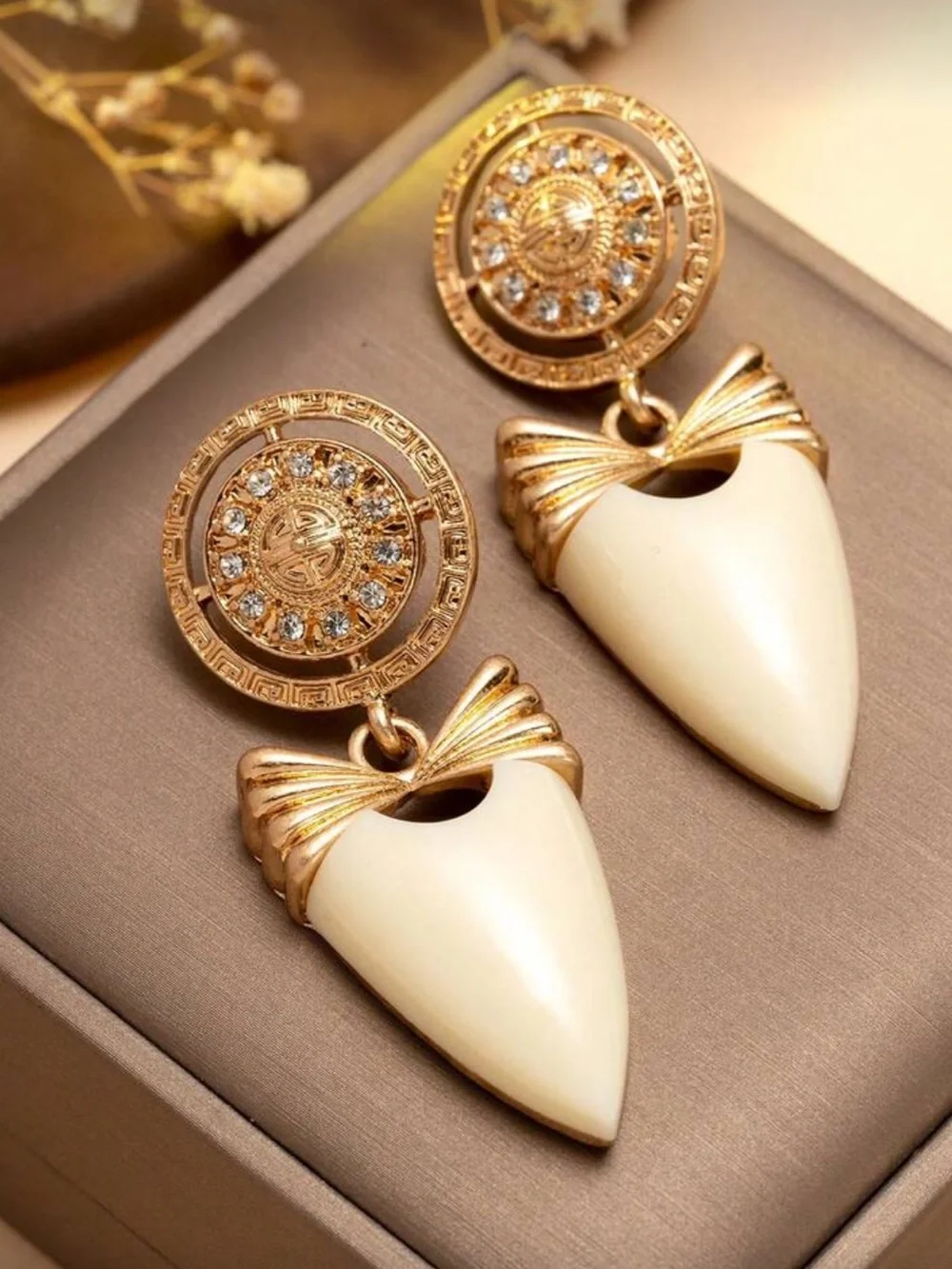Givenchy Gold and Cream Drop Earrings with Ornate Medallions - Picture 3 of 3